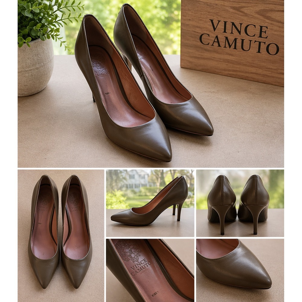 VINCE CAMUTO Heels Womens 8B Brown Leather Pointed Toe Pumps Classic Office Care